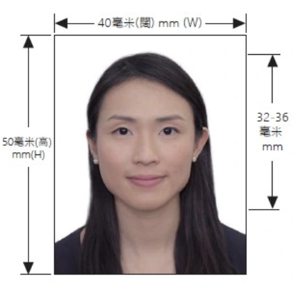 Hong Kong APEC Business Travel Card Photo Size Diagram - 40x50mm with head size 32-36mm