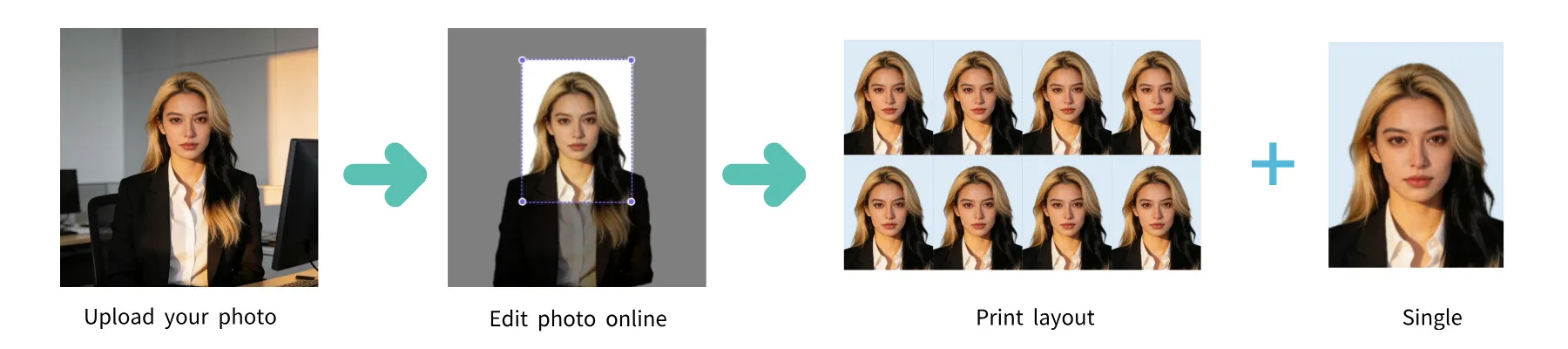 How to make a France ID Card photo online - upload, AI crop, download (light blue background)