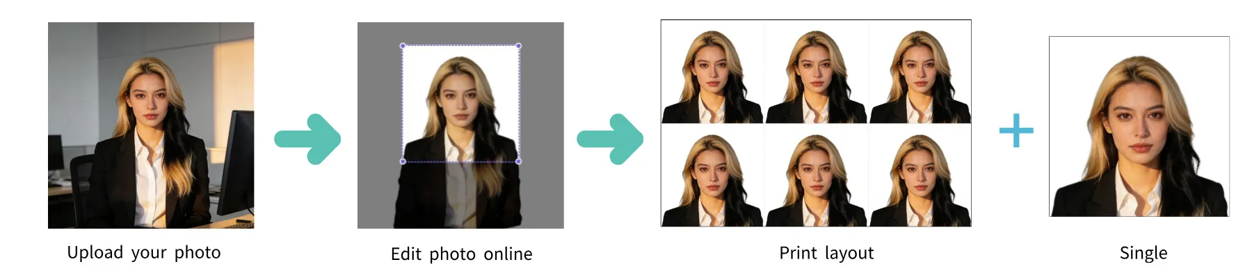 How to make a India Visa photo online - upload, AI crop, download (white background)
