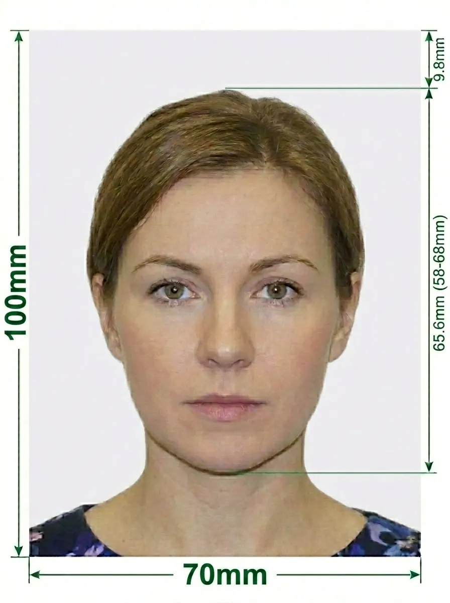 Ireland SPSV Taxi Licence Photo Size Diagram - 70x100mm passport-style head and shoulders