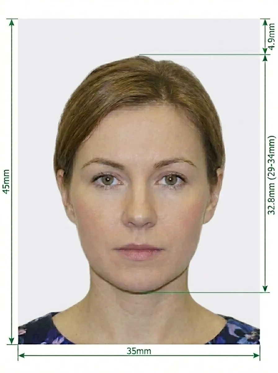 Italy Visa Photo Size Diagram - 35x45mm