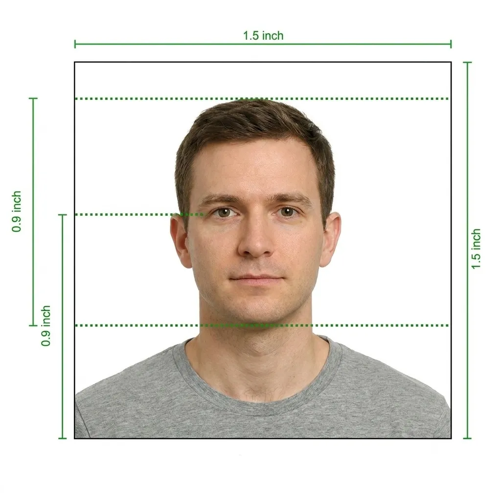 NY Gun License Photo Size Diagram - 1.5x1.5 inches with head size